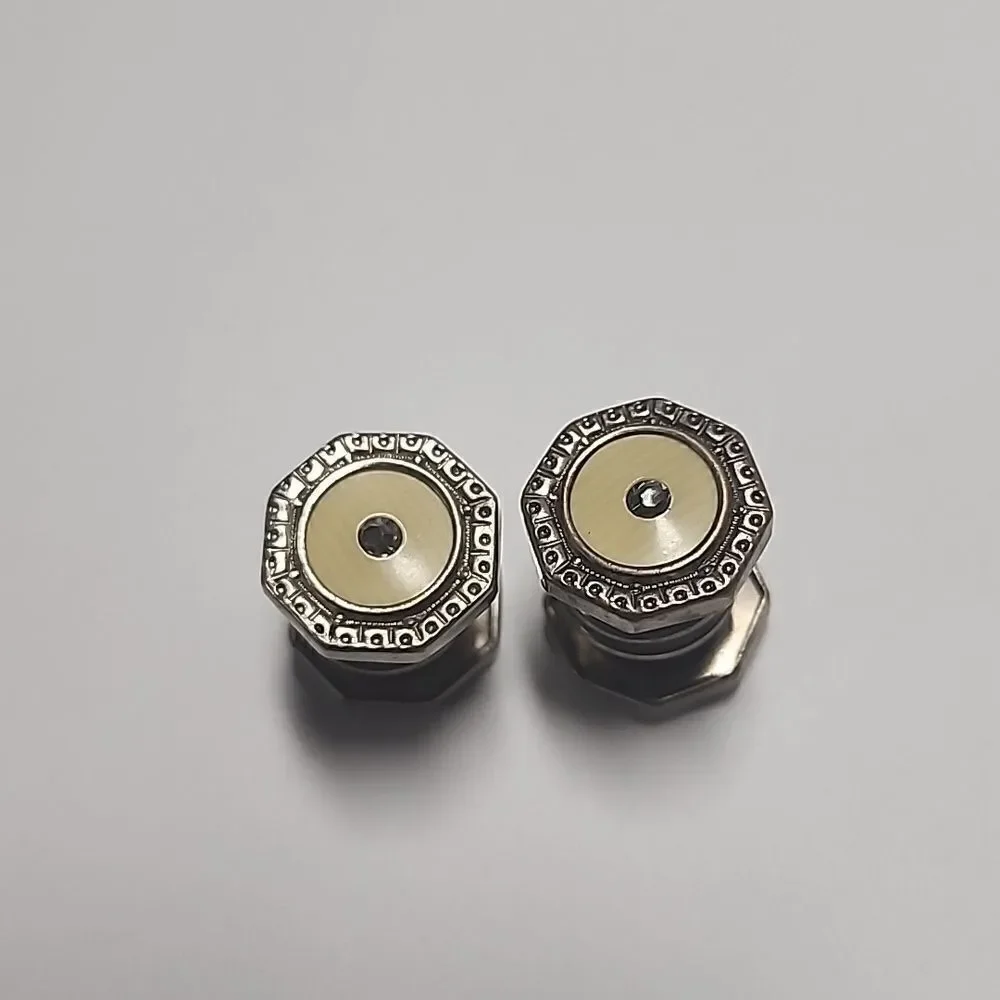 Antique Snap Cufflinks 1920s Celluloid Silver Tone Glass Rhinestone Center